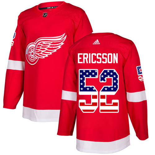 Adidas Red Wings #52 Jonathan Ericsson Red Home Authentic USA Flag Stitched NHL Jersey